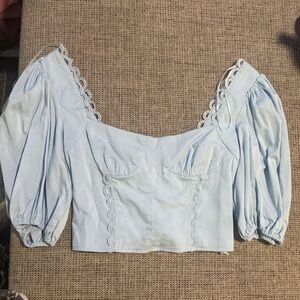 Light Blue Cotton Top with Delicate Lace Trim